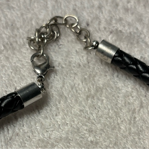 Black leather rope necklace with silver & turquoise, crystal pendants - Picture 4 of 4